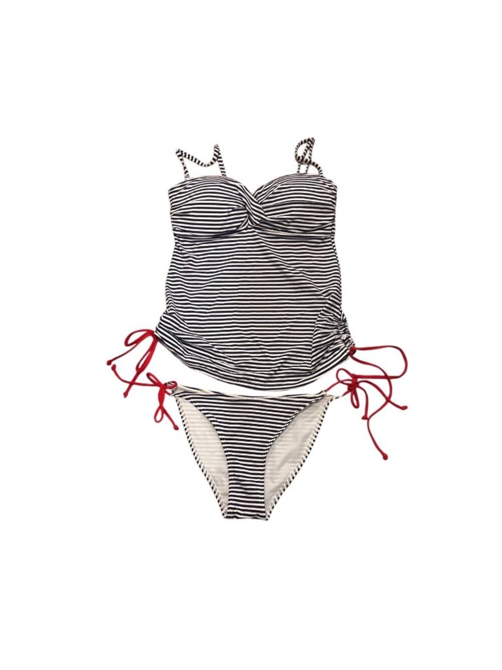 La Vie En Rose Aqua Tankini Bikini Size Med Blue White Striped Red Ties